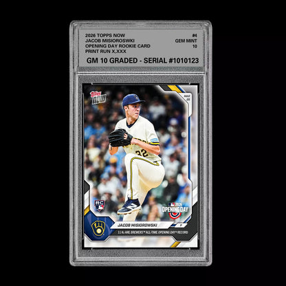 Graded 10 Jacob Misiorowski First MLB RC Rookie #4 2026 Topps Now Opening Day  Baseball