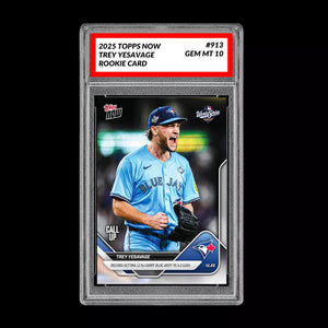 Graded 10 Trey Yesavage WORLD SERIES Rookie RC 2025 MLB Topps NOW 913  Baseball