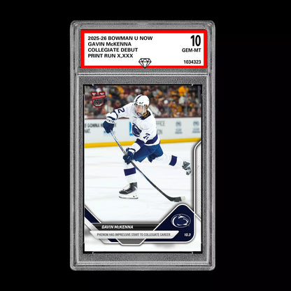 Graded 10 Gavin McKenna #1 Topps Now Bowman U Rookie Penn State Hockey RC Card Ice Hockey