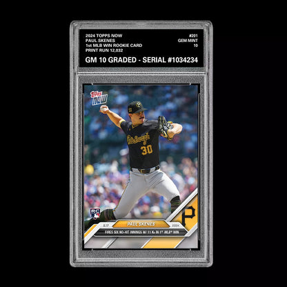 Graded 10 Paul Skenes #201 1st MLB WIN 2024 Topps Now RC Rookie Card Pirates Baseball