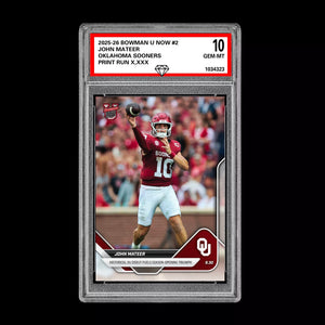 Graded 10 John Mateer 2025 Bowman U Now Football #2 Oklahoma Sooners RC  Football