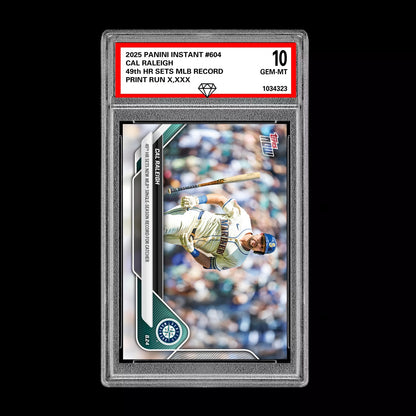 Graded 10 Cal Raleigh #604 2025 MLB Topps Now 49th HR Record by Catcher  Baseball