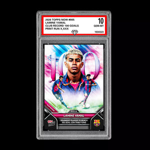 Graded 10 Lamine Yamal #005 2026 Topps Now Club Goal Record FC Barcelona PRESALE Soccer