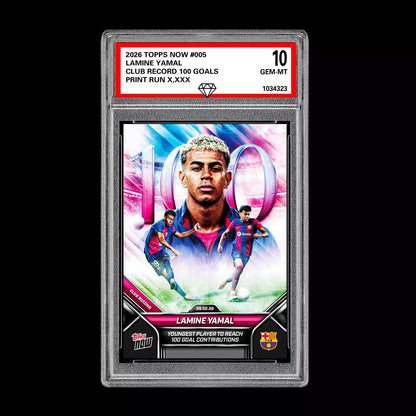 Graded 10 Lamine Yamal #005 2026 Topps Now Club Goal Record FC Barcelona PRESALE Soccer