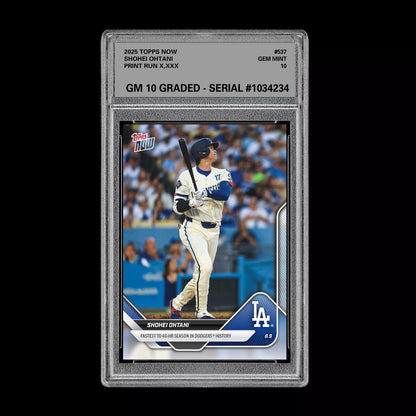 Graded 10 Shohei Ohtani - 2025 Topps Now #537 Los Angeles Dodgers Fastest 40 HR Baseball