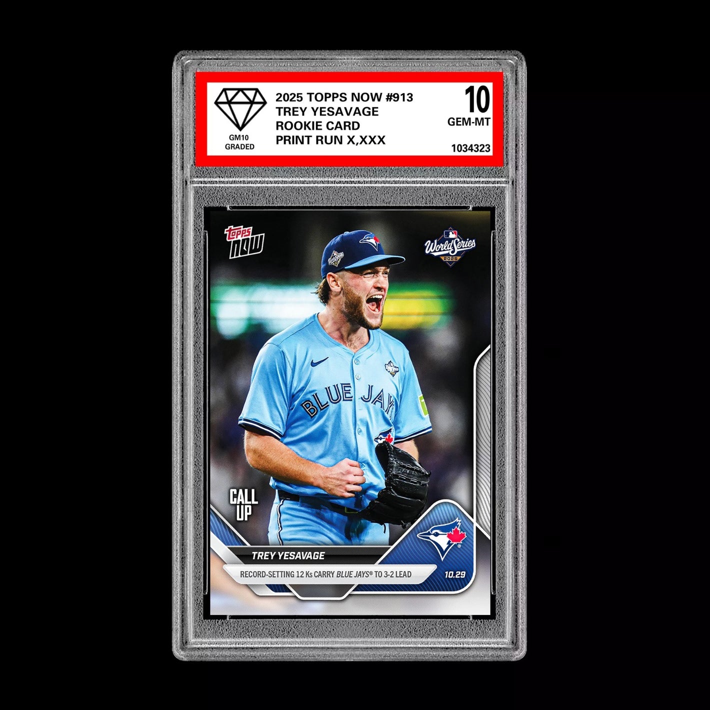 Graded 10 Trey Yesavage WORLD SERIES Rookie RC 2025 MLB Topps NOW 913 Presale Baseball