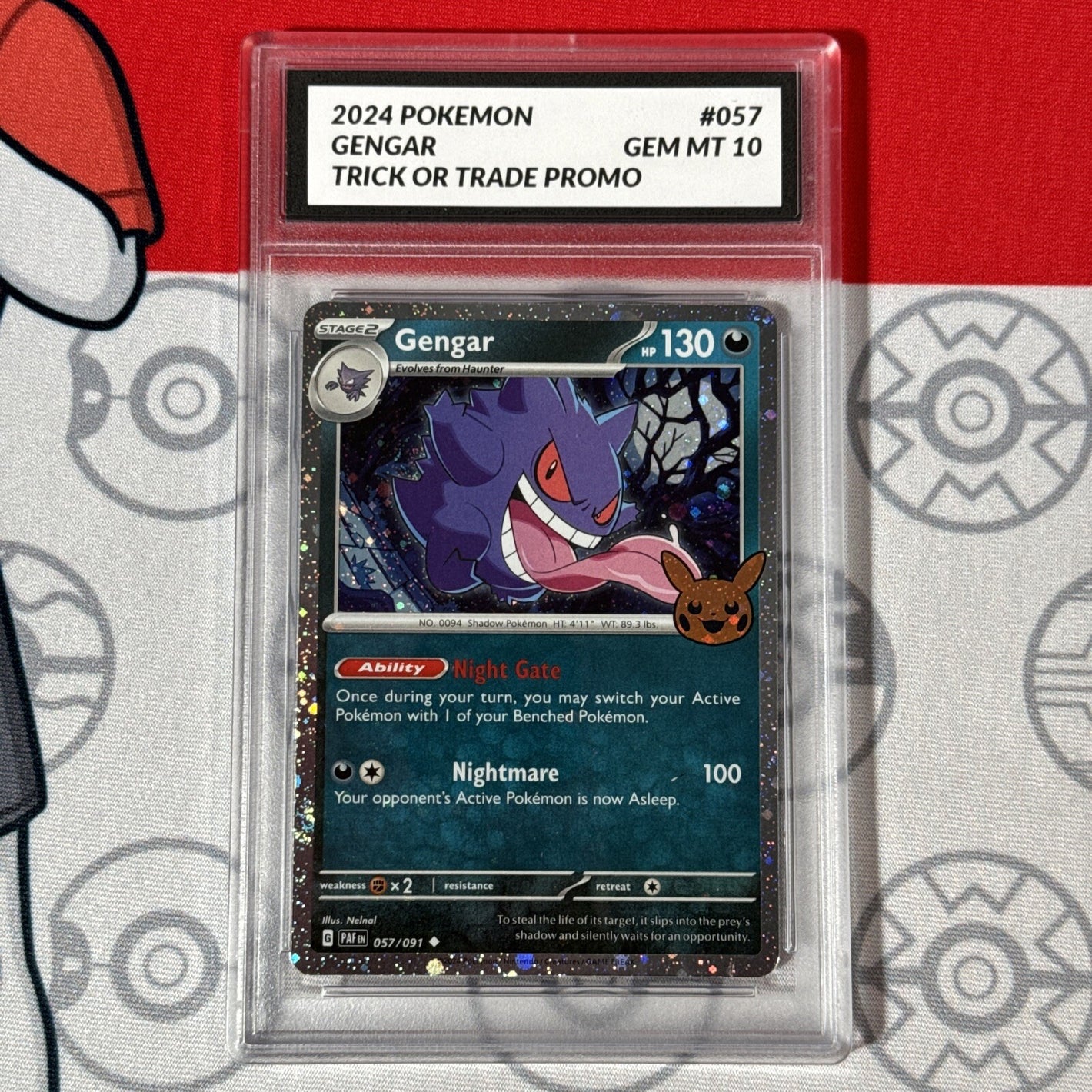 Graded 10 Gengar 2024 Trick Or Trade Reverse Holo Promo Pokemon Card 057 PAF
