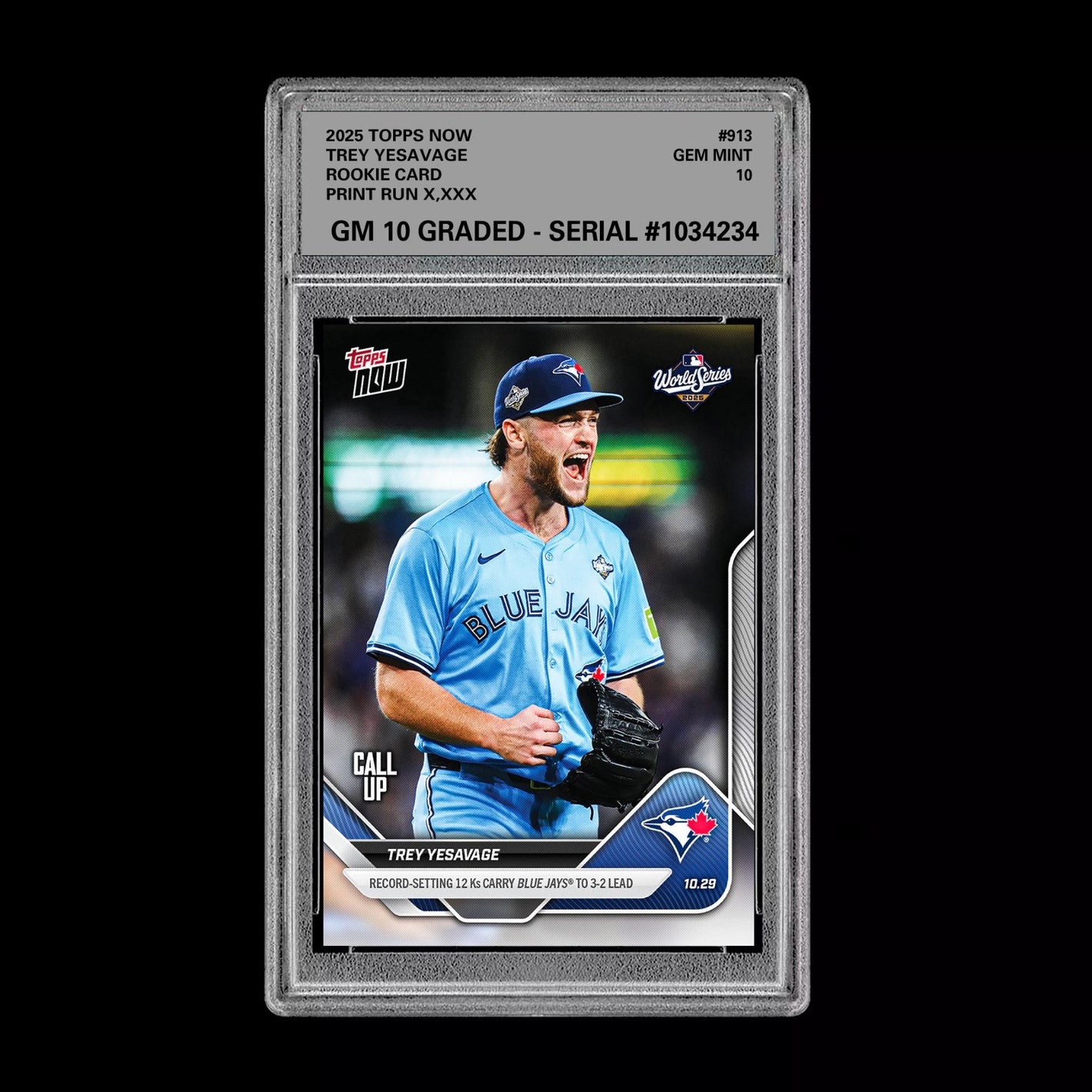 Graded 10 Trey Yesavage WORLD SERIES Rookie RC 2025 MLB Topps NOW 913  Baseball
