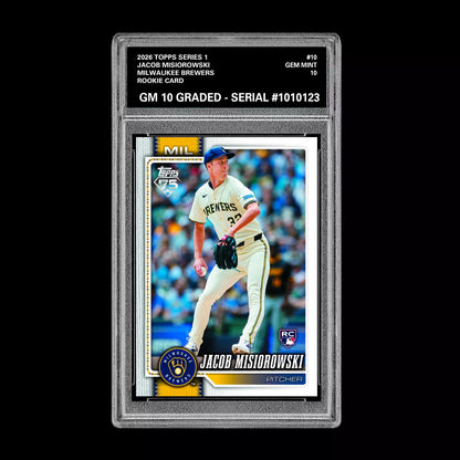 Graded 10 Jacob Misiorowski #10 2026 Topps Series 1 Milwaukee Brewers Baseball