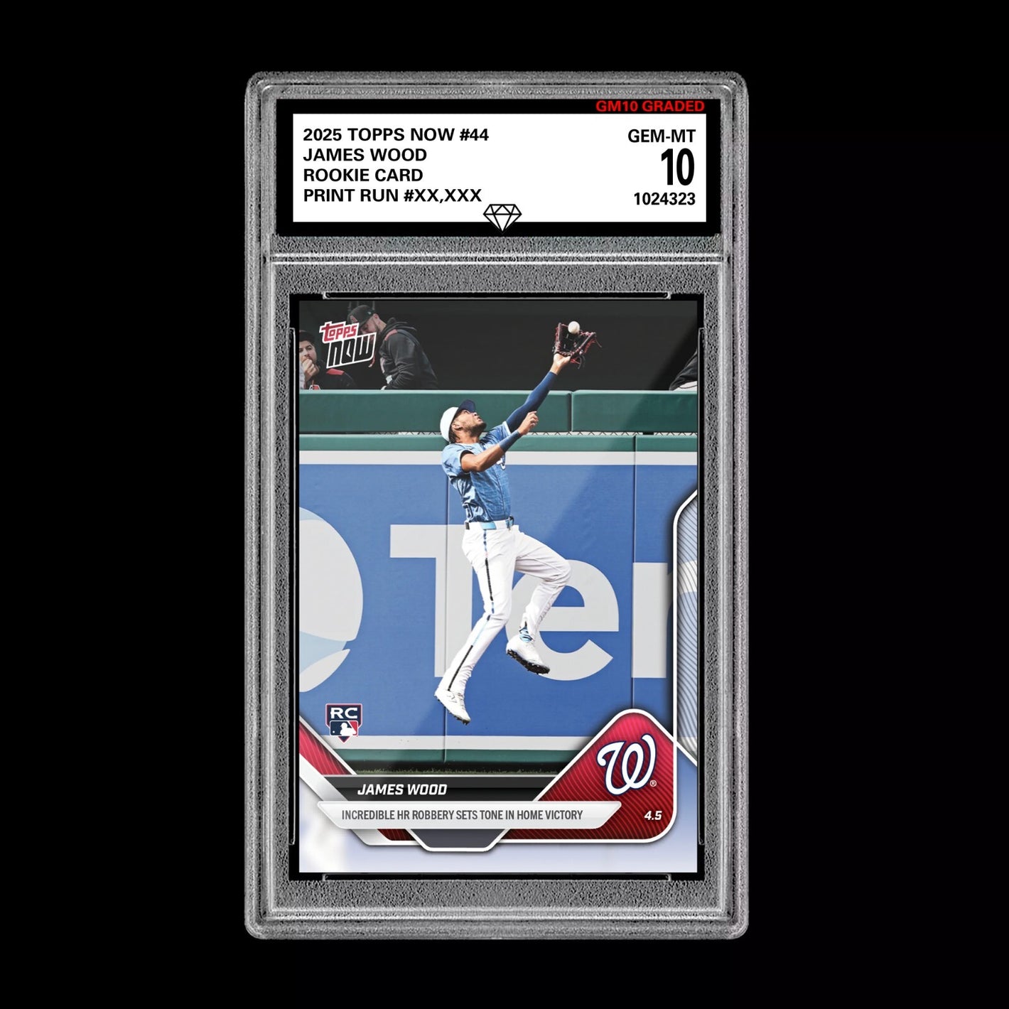 Graded 10 James Wood RC Rookie 2025 MLB TOPPS NOW Nationals Card 44  Baseball