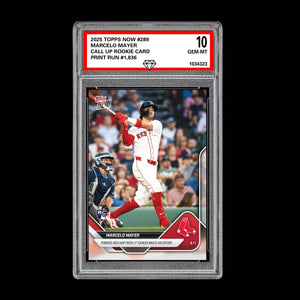Graded 10 MARCELO MAYER 1st MLB HIT 2025 Topps Now #214 RC Rookie DEBUT  Baseball