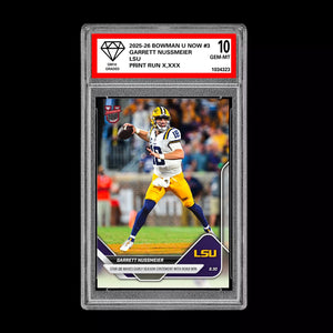 Graded 10 Garrett Nussmeier LSU 2025 Bowman U NOW Football RC Card 3 Rookie Card Football