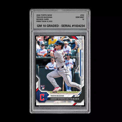 Graded 10 Travis Bazzana 2026 Topps NOW #153 Rookie Card Guardians PRESALE Baseball