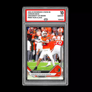 Graded 10 Carson Beck Debut Miami U 2025 Bowman U NOW Football Card 5 RC Rookie Football
