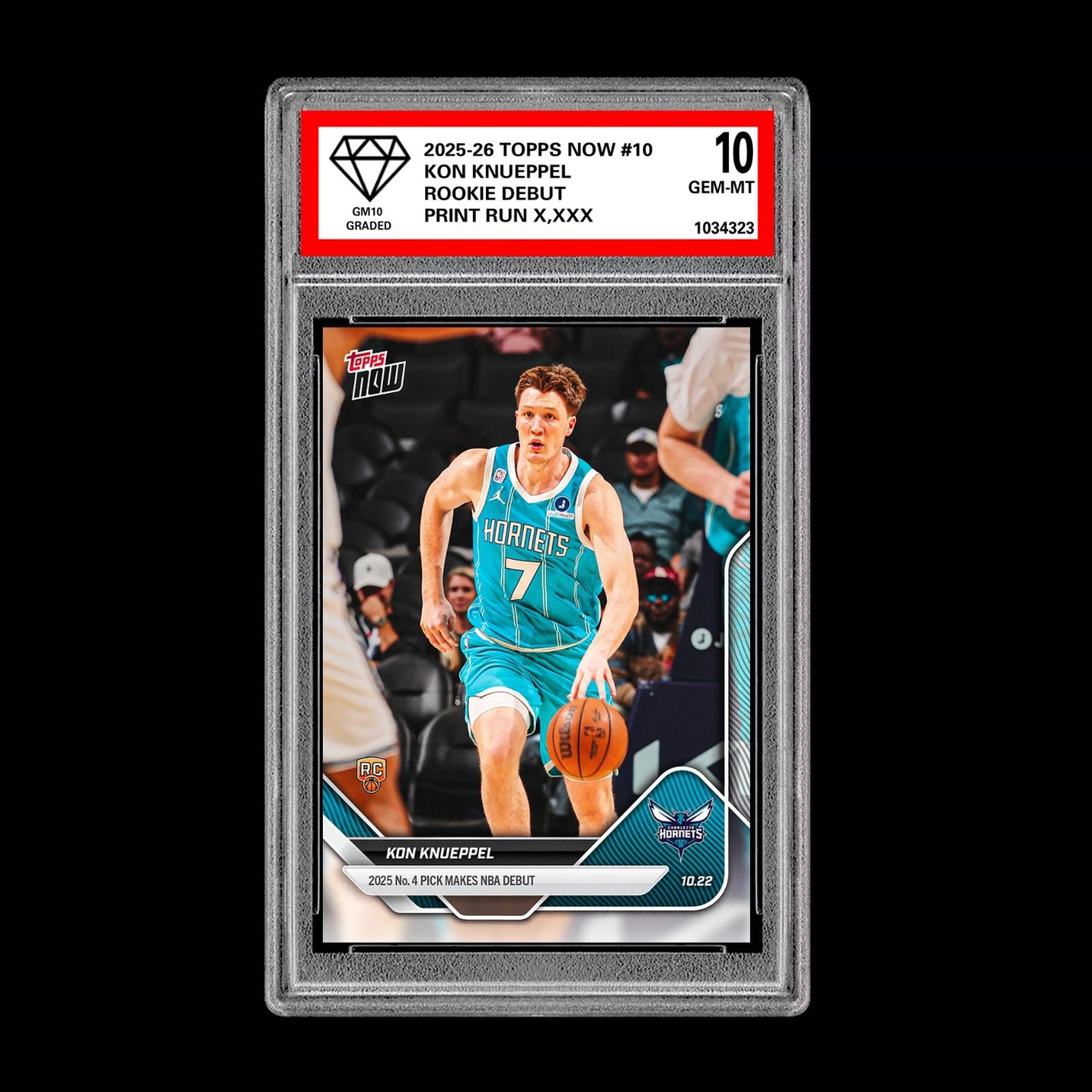 Graded 10 Kon Knueppel Rookie Card #10 RC 2025-26 Topps Now Basketball Hornets Basketball