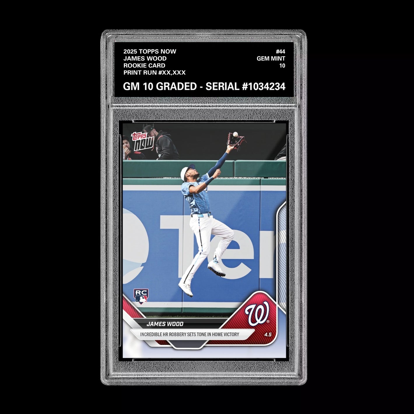 Graded 10 James Wood RC Rookie 2025 MLB TOPPS NOW Nationals Card 44  Baseball