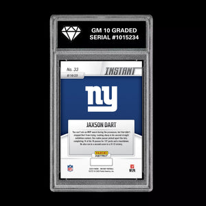 GM10 Graded 10 Jaxson Dart RC ROOKIE SP 2025 Panini Instant NFL #33  Football