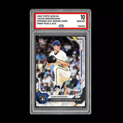 Graded 10 Jacob Misiorowski First MLB RC Rookie #4 2026 Topps Now Opening Day  Baseball
