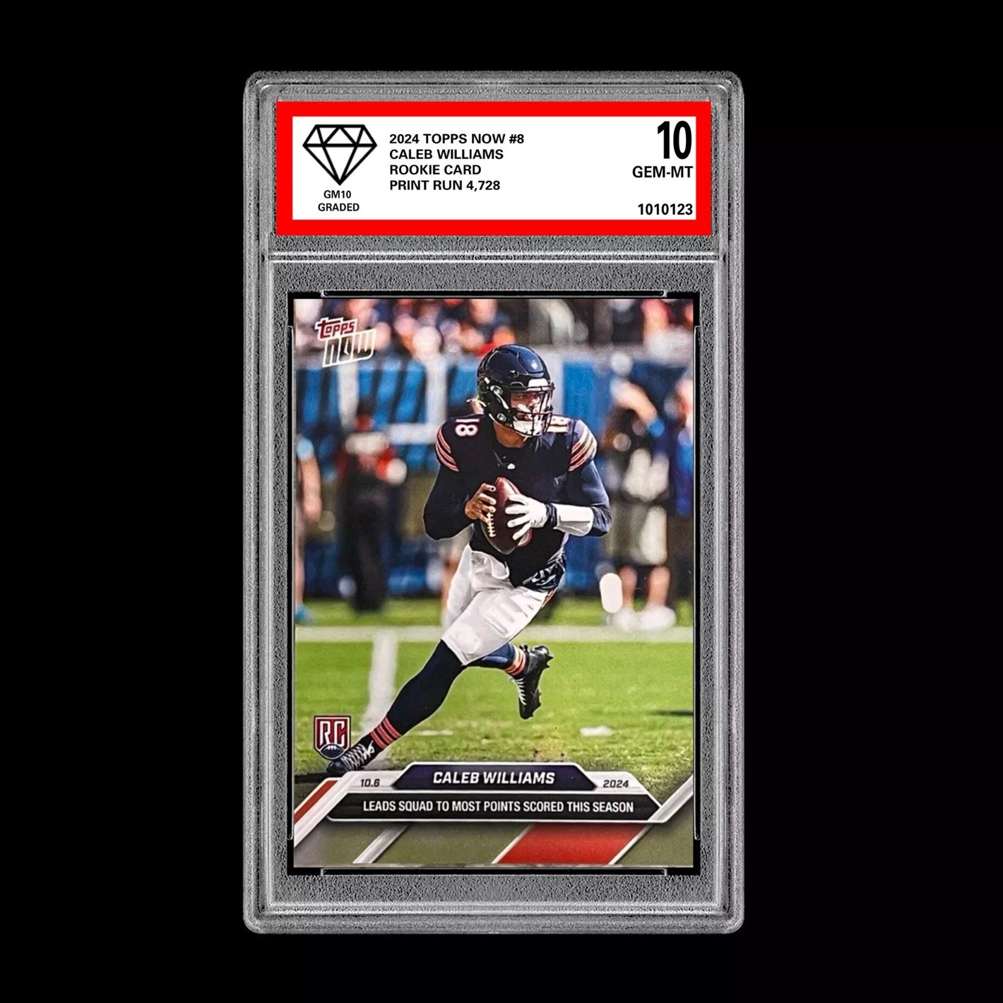 Graded 10 Caleb Williams #8 2024 Topps Now RC Rookie Card Most Points Scored Football
