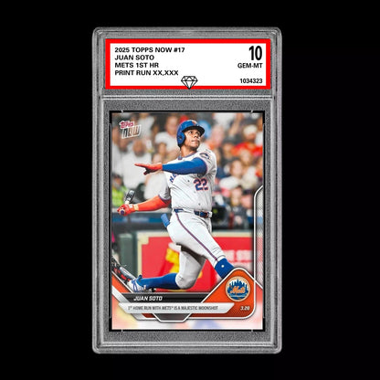 Graded 10 Juan Soto #17 2025 MLB Topps Now New York Mets 1st Home Run Baseball
