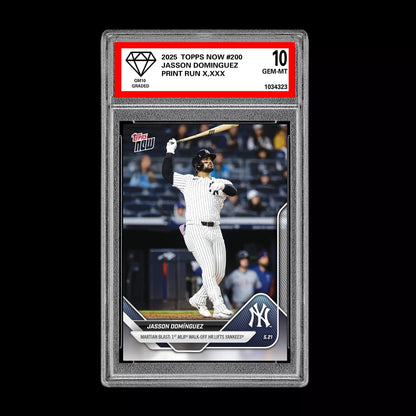 Graded 10 Jasson Dominguez 1st MLB Walk-Off 2025 MLB Topps NOW Card #200  Baseball