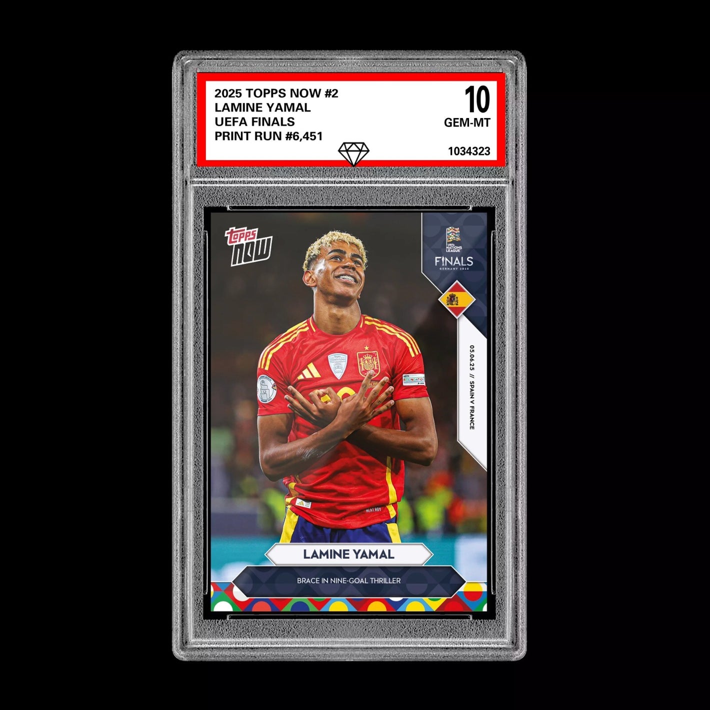 Graded 10 Lamine Yamal EUFA Nations League Soccer Card 2025 Topps NOW 2  Soccer