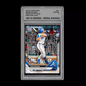 Graded 10 Drake Baldwin 2025 MLB Topps NOW Card #OS-1 Rookie Of The Year RC Baseball