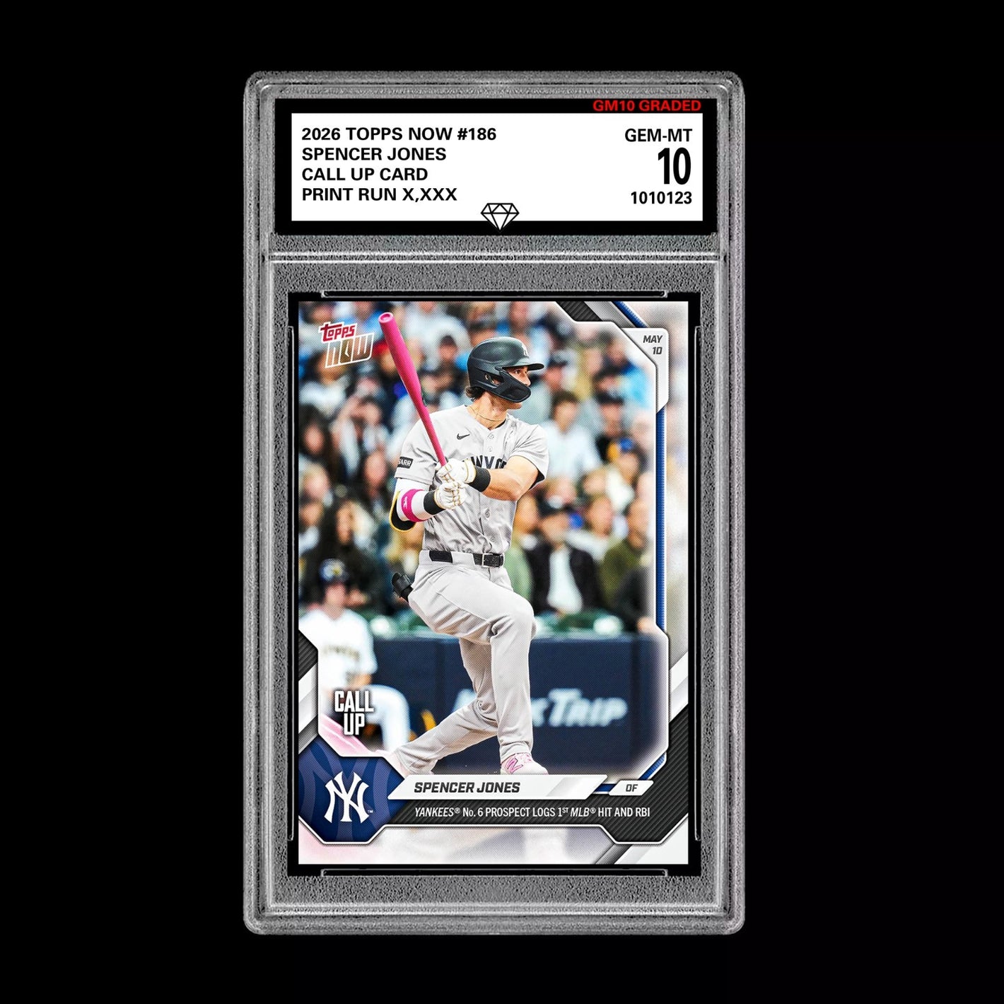 Graded 10 Spencer Jones 2026 Topps NOW #186Call Up Rookie Card Yankees PRESALE Baseball