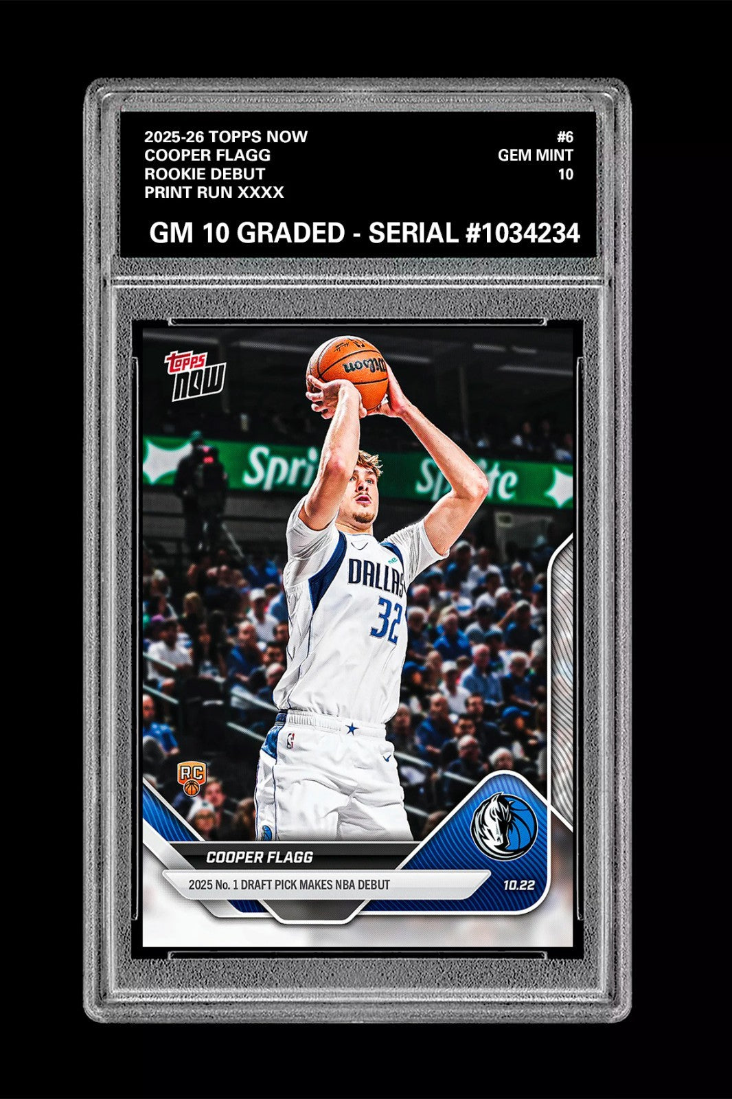 Graded 10 Cooper Flagg #6 1st Rookie Card Dallas Mavericks 2025-26 Topps Now RC Basketball