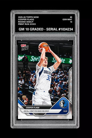 Graded 10 Cooper Flagg #6 1st Rookie Card Dallas Mavericks 2025-26 Topps Now RC Basketball