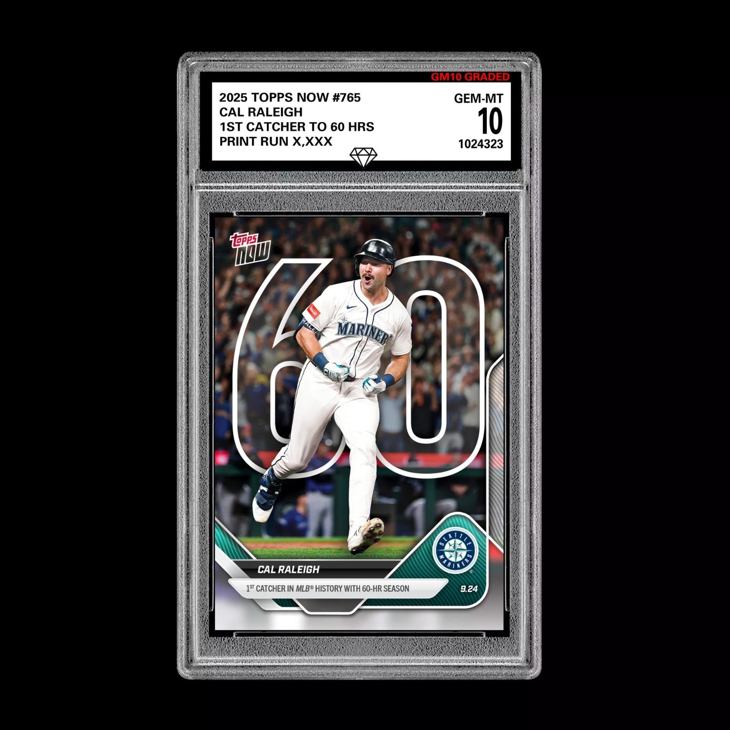 Graded 10 Cal Raleigh 60 HR Record 2025 Topps Now #765 Seattle Mariners  Baseball