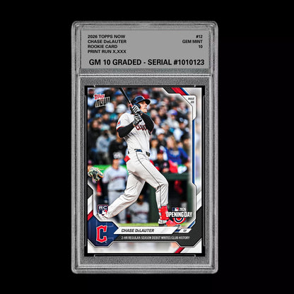 Graded 10 Chase DeLauter RC Rookie #12 2026 Topps Now MLB Opening Day  Baseball