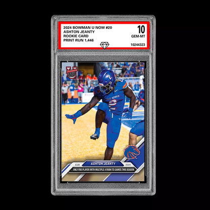 Graded 10 Ashton Jeanty RC 2024 Bowman U Now Heisman Card 20 Boise State Rookie Football