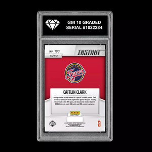 Graded 10 CAITLIN CLARK #180 RC Rookie Card 2024 Panini Instant Indiana Fever Basketball