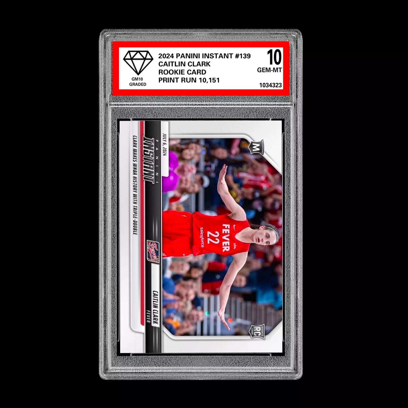 GRADED 10 Caitlin Clark #139 RC Rookie Card 2024 Panini Instant Indiana Fever Basketball