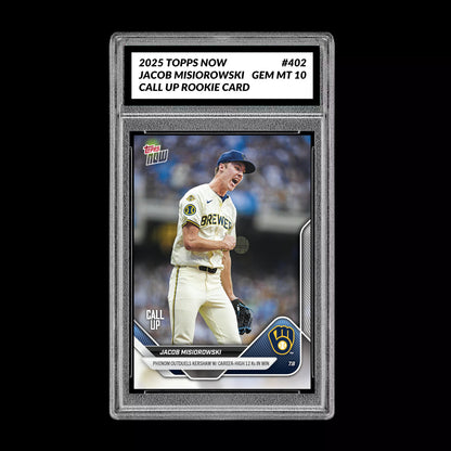Graded 10 Jacob Misiorowski - 2025 TOPPS NOW #402 RC Rookie Call Up Card Baseball