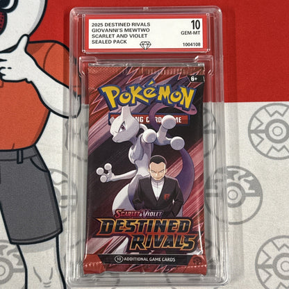 Graded 10 2025 Destined Rivals Giovanni’s Mewtwo Art Sealed Booster Cards Pack