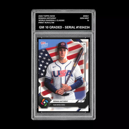 Graded 10 Roman Anthony 2026 Topps NOW #WB21 Team USA World Baseball Classic Baseball