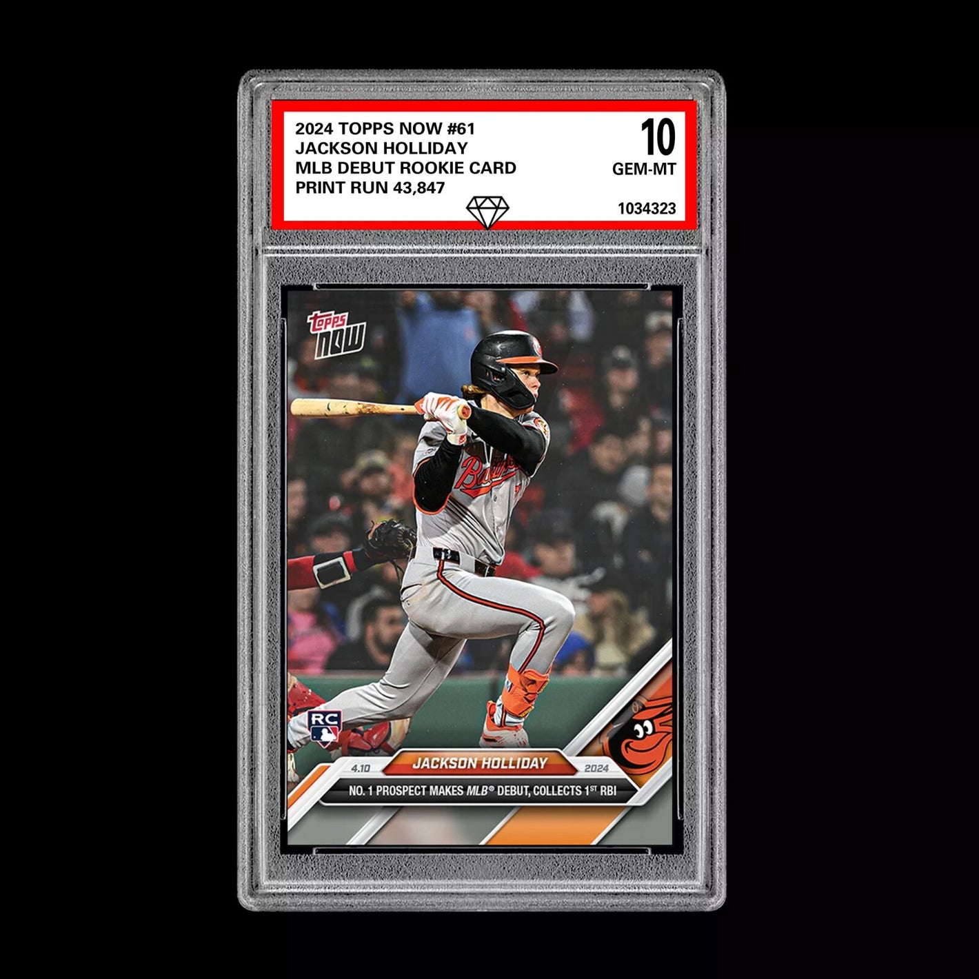 Graded 10 Jackson Holliday 2024 Topps Now RC #61 1st Rookie Baltimore Orioles Baseball