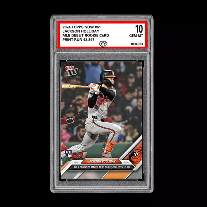 Graded 10 Jackson Holliday 2024 Topps Now RC #61 1st Rookie Baltimore Orioles Baseball