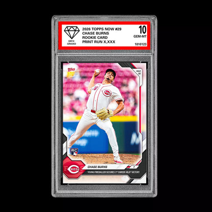 Graded 10 Chase Burns RC Rookie Card 29 2026 Topps NOW Cincinnati Reds  Baseball