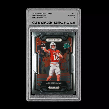 GRADED 10 2024 Prizm Draft Arch Manning RC ROOKIE TEXAS LONGHORNS #192 Football