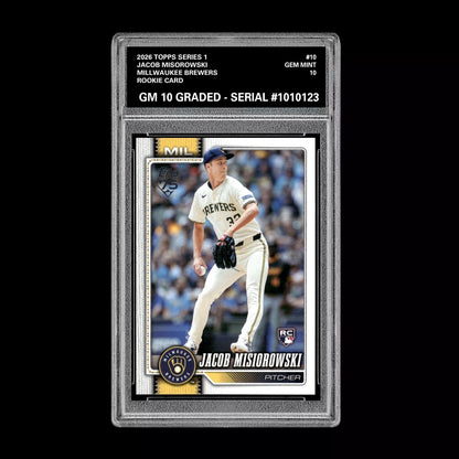 Graded 10 Jacob Misorowski #10  Rookie Card RC 2026  Topps Series 1 Brewers Baseball
