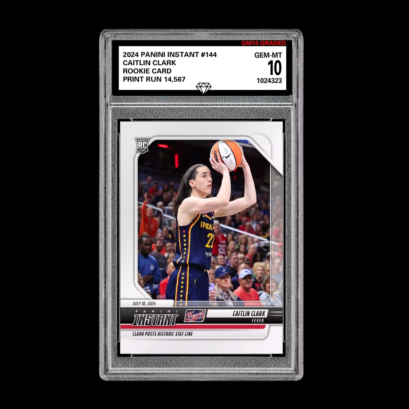 Graded 10 CAITLIN CLARK #144 RC Rookie Card 2024 Panini Instant Indiana Fever Basketball