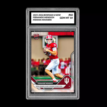 Graded 10 Fernando Mendoza #66 Indiana Hoosiers 2025-26 Bowman U NOW  Football