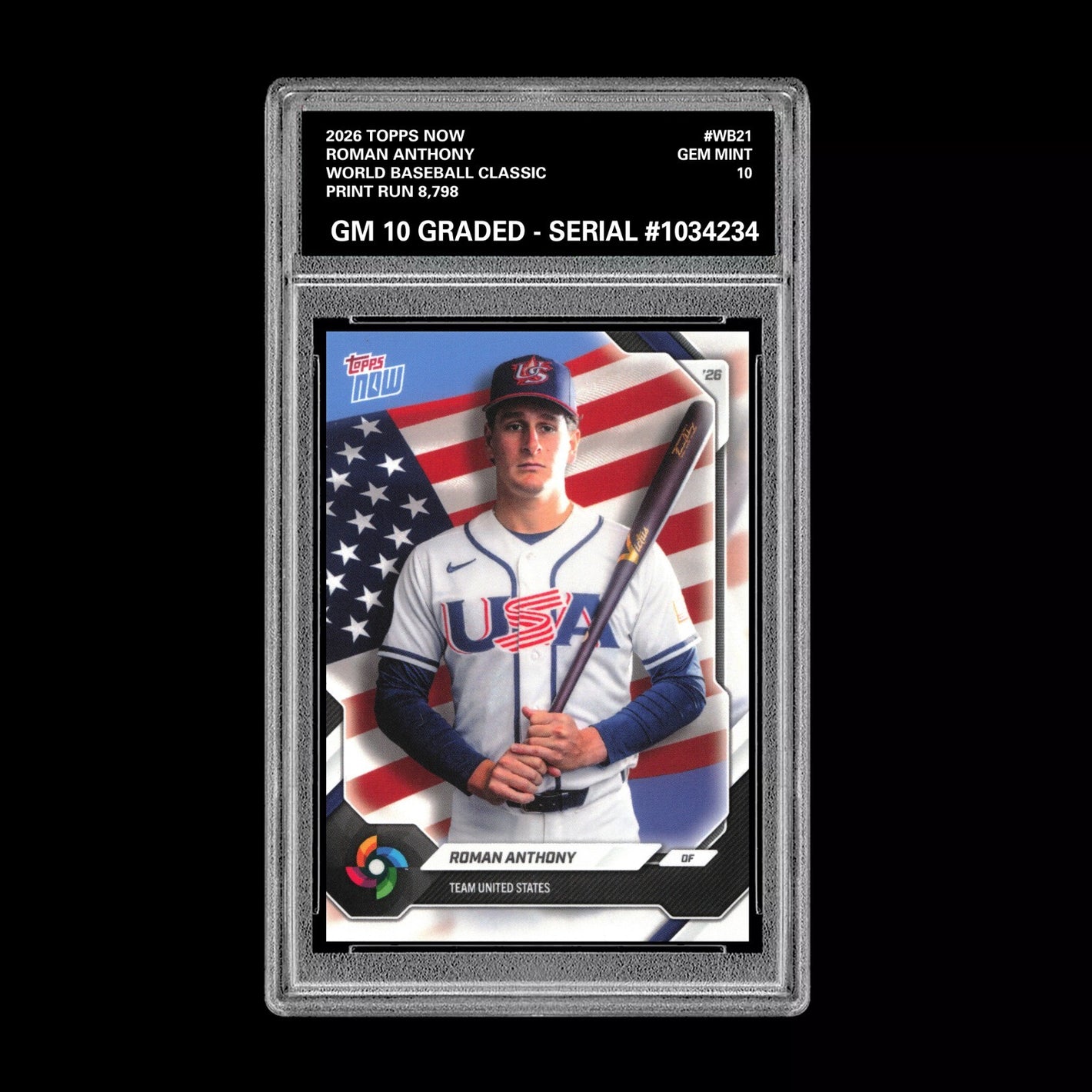 Graded 10 Roman Anthony 2026 Topps NOW #WB21 Team USA World Baseball Classic Baseball