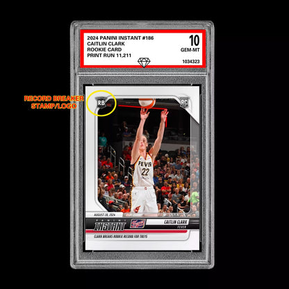 Graded 10 CAITLIN CLARK #186 RC ROOKIE Card 2024 Panini Instant Indiana Fever Basketball