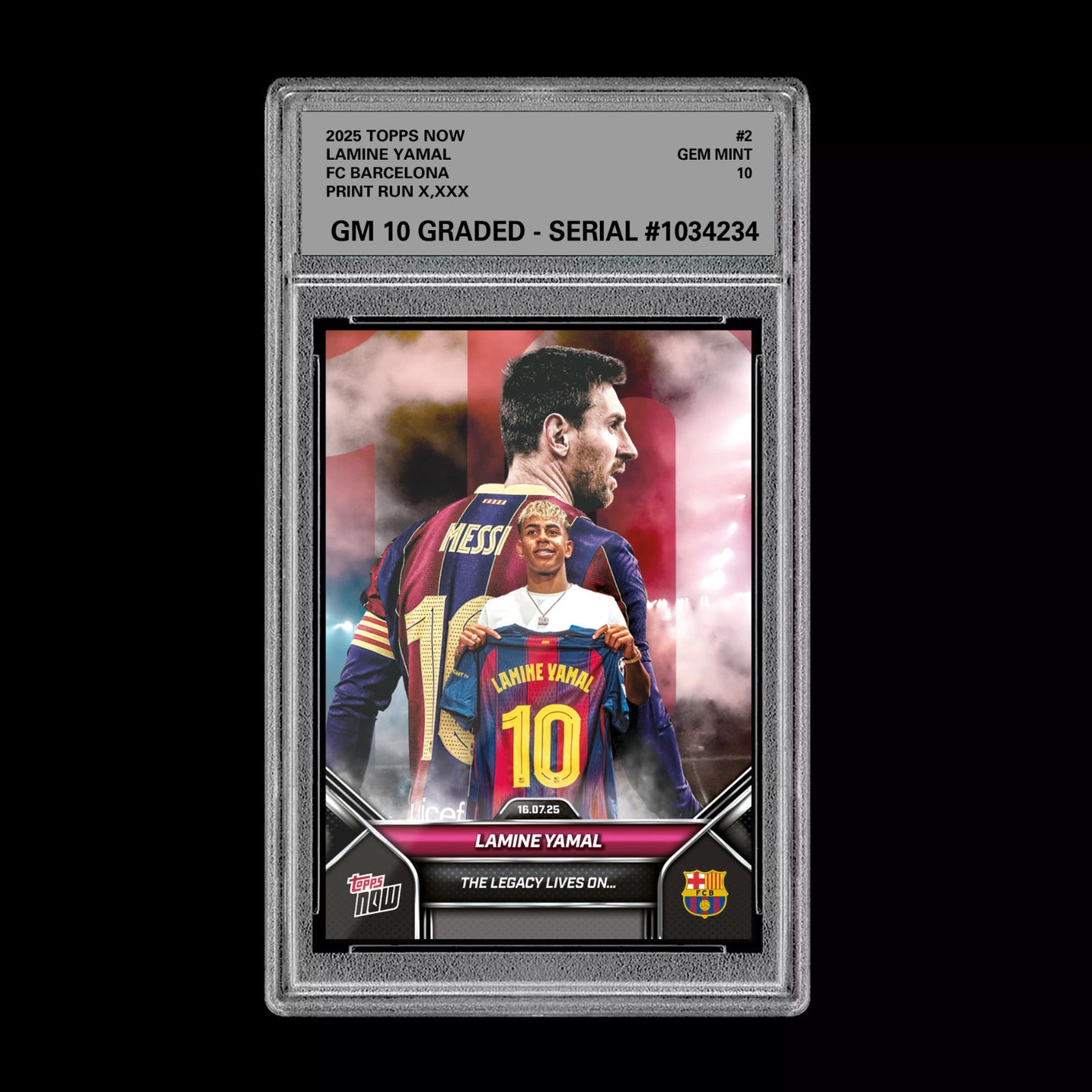 Graded 10 Lamine Yamal - 2025 TOPPS NOW #2 The Legacy Lives on Soccer RC Rookie Soccer