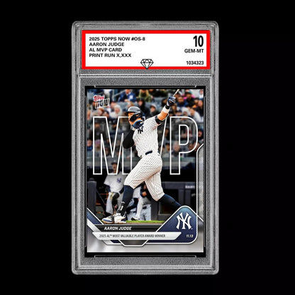 Graded 10 Aaron Judge AL MVP Card 2025 Topps NOW Yankees Baseball Card #OS-8 Baseball
