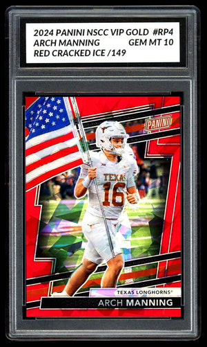 Graded 10 ARCH MANNING RC Panini National #RP4 VIP GOLD PACK Red Cracked Ice /14 Football